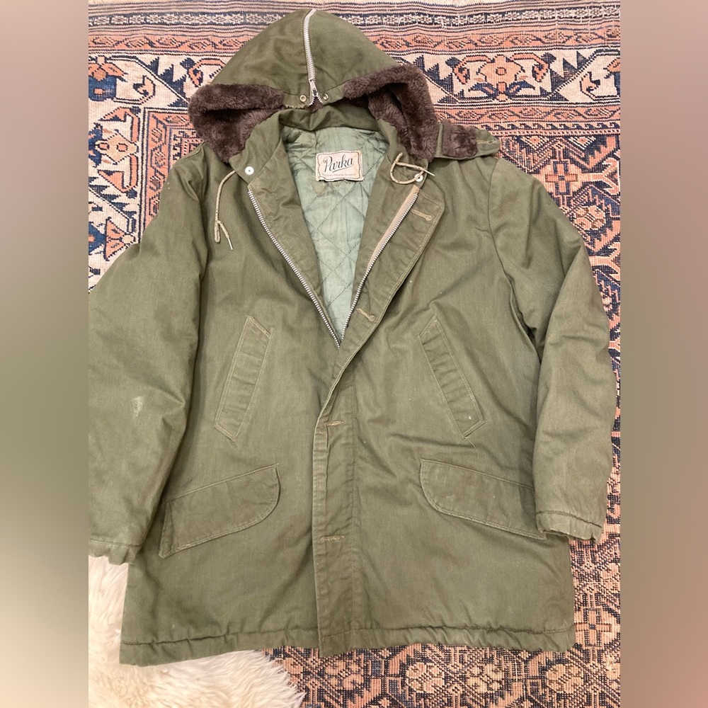 Vintage Military Quilted Lining Parka Convertible Sherpa hood/collar
